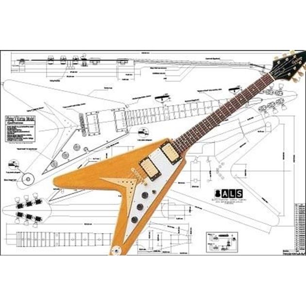 Gibson Flying V Korina Blueprint - GuitarSupplies.nl